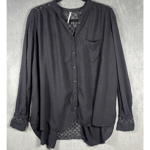 Free People Women’s Black Crochet Back Gauze‎ Long Sleeve Button-Down Rayon S